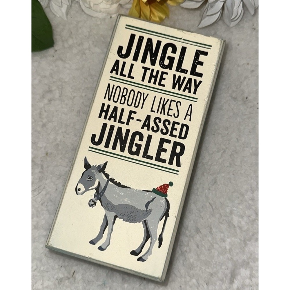 Primitives by Kathy Christmas Box Sign Jingle All The Way Donkey 33977 Decor‎